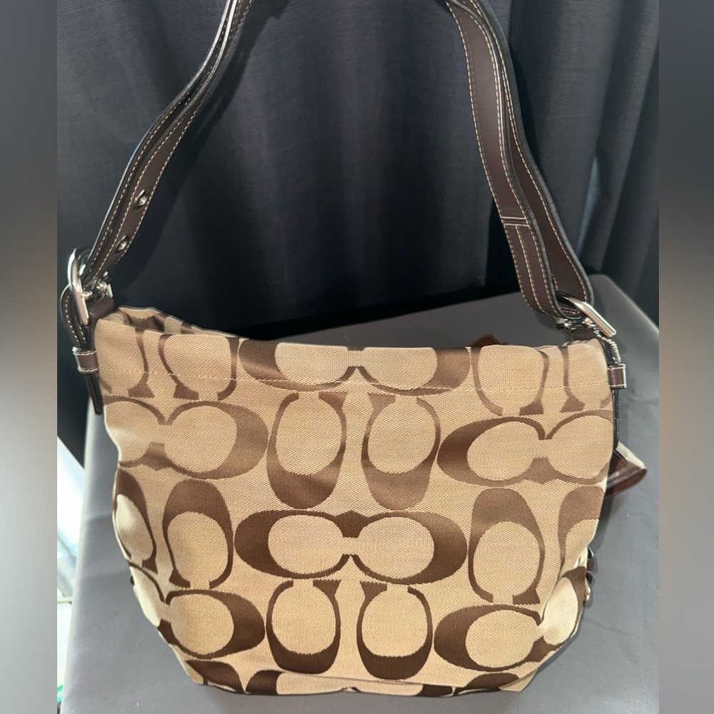 Coach Tan and Brown Signature Shoulder Bag